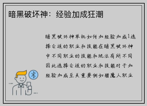 暗黑破坏神：经验加成狂潮